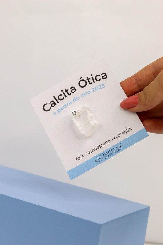 Pingente Calcita Ótica Branca banhado Prata