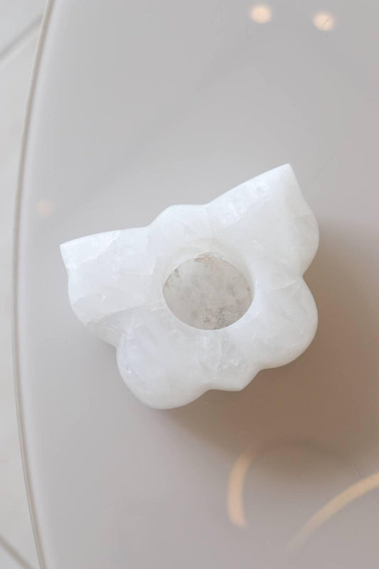 Porta Vela Borboleta Quartzo de Cristal Polido