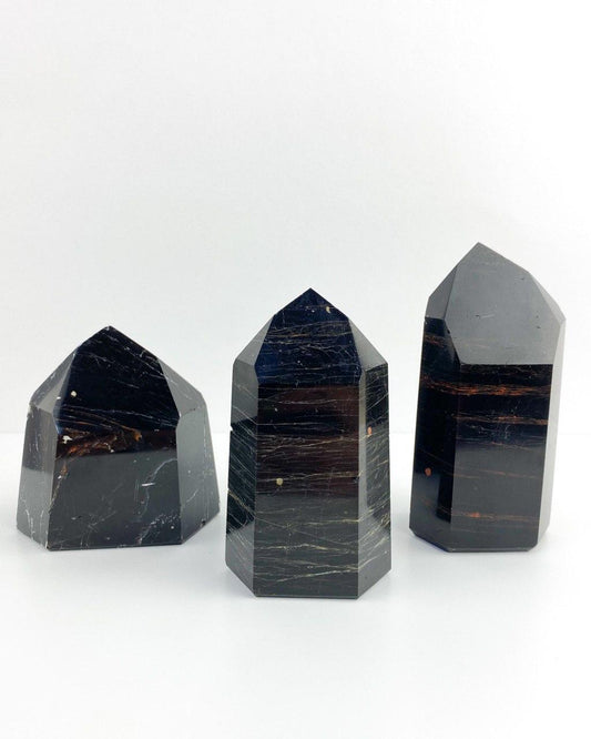 Ponta Polida Obsidiana Preta com Vermelha 217 a 257 gramas