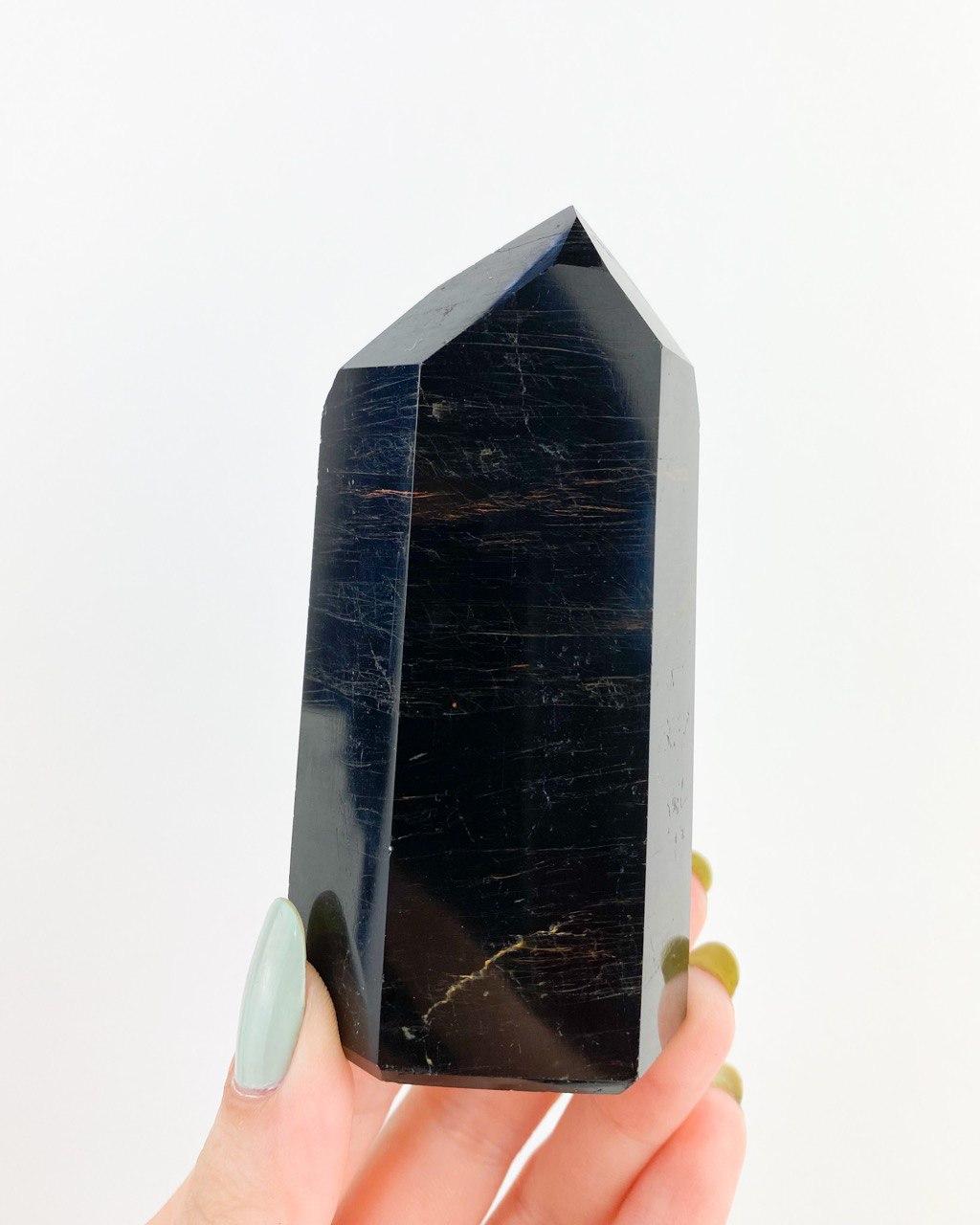 Ponta Polida Obsidiana Preta com Vermelha 217 a 257 gramas