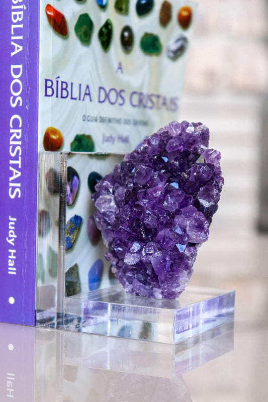 Porta Livro Drusa Ametista no Acrílico