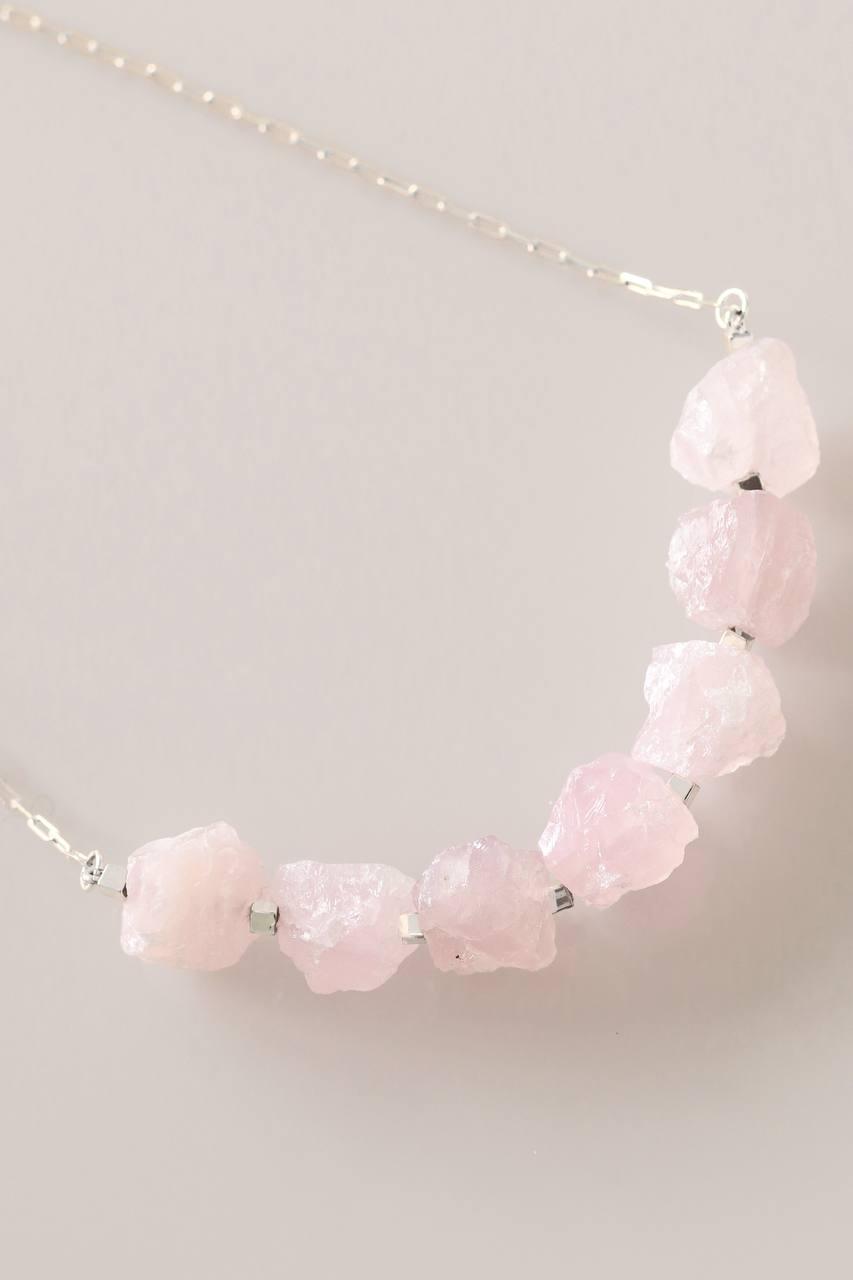 Colar Quartzo Rosa Bruto Banho Prata