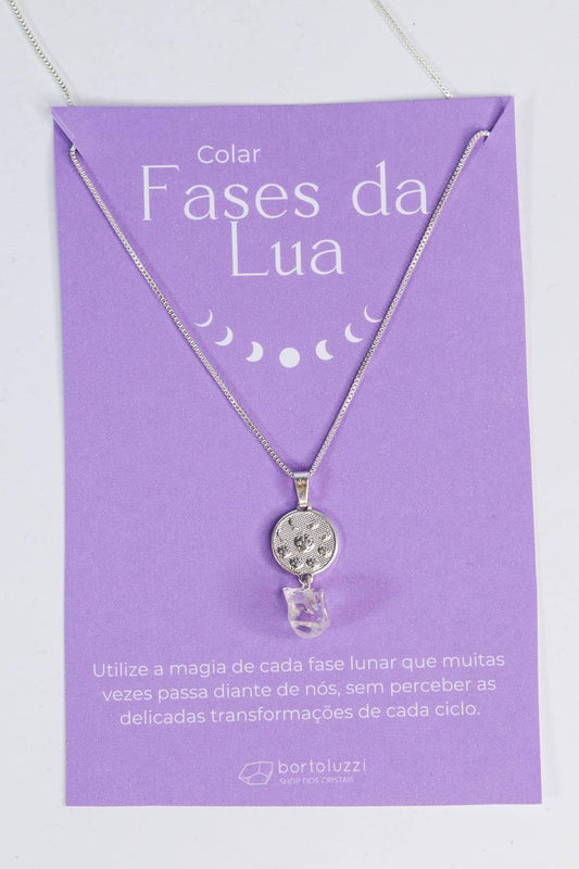 Colar Fases da Lua Cristal Banho Prata