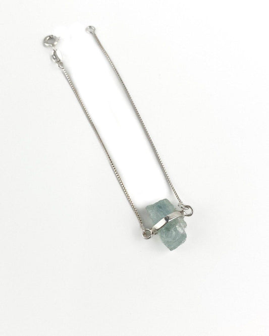 Pulseira Água Marinha bruta Prata 925
