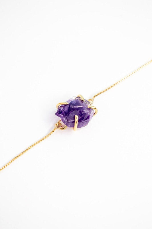 Pulseira Ametista bruta Garra Banhado Ouro