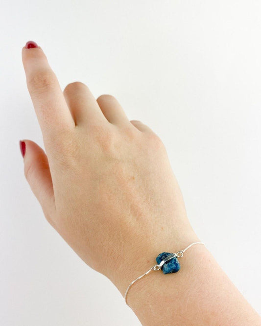 Pulseira Apatita Azul bruto Prata 925