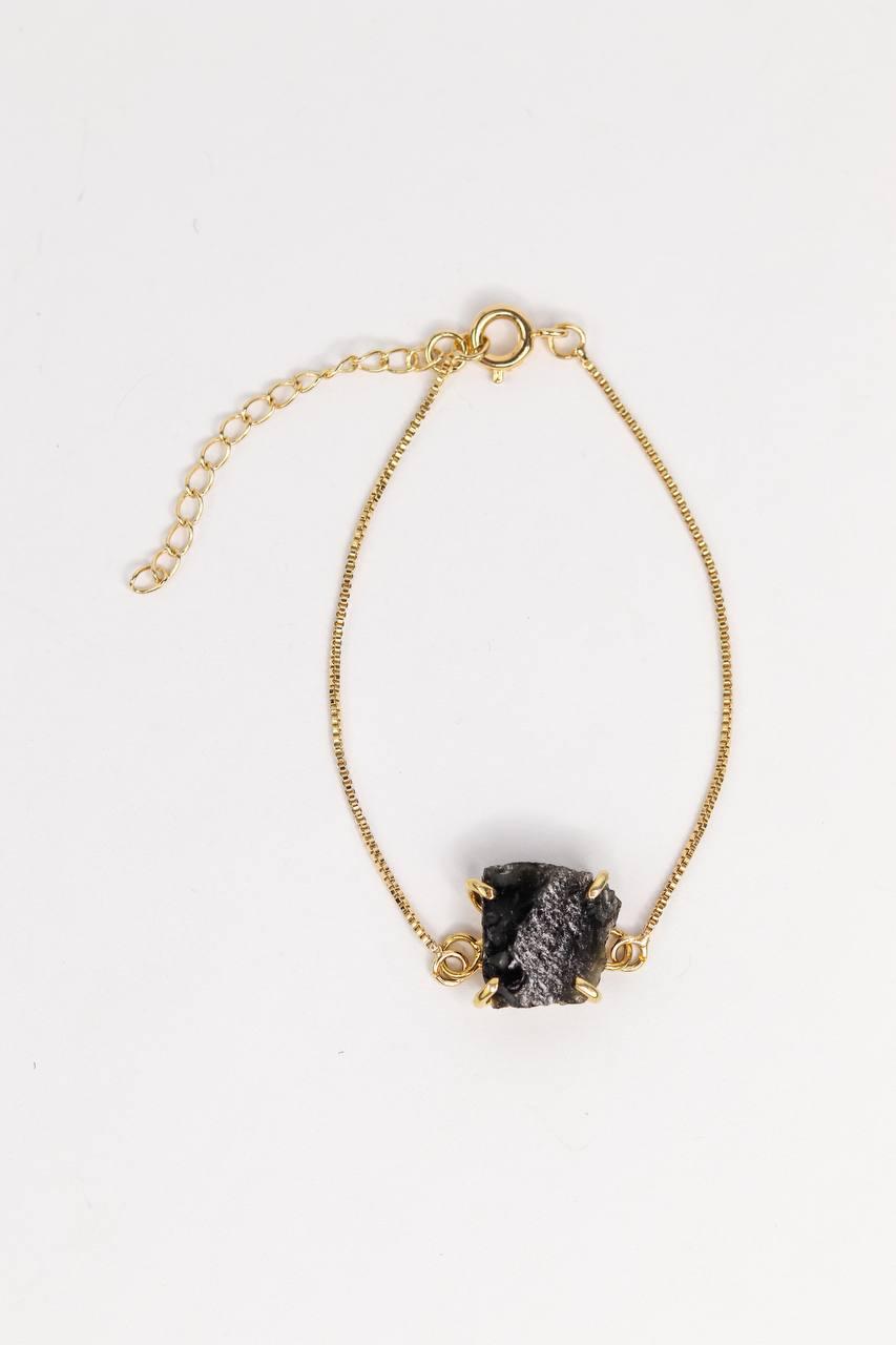 Pulseira Obsidiana Bruta com Garra Banhado Ouro