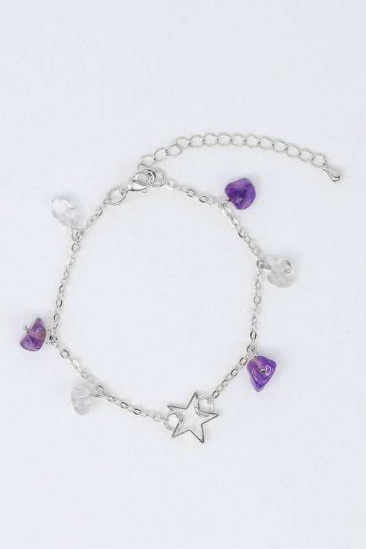 Pulseira Ametista e Cristal Sementes Estrelar banhado Prata