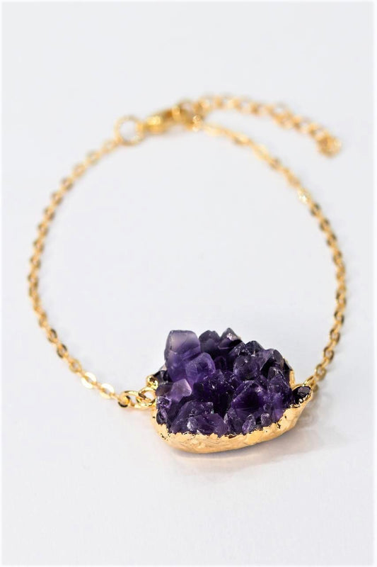 Pulseira Drusa Ametista com Eletroplate Banho Ouro