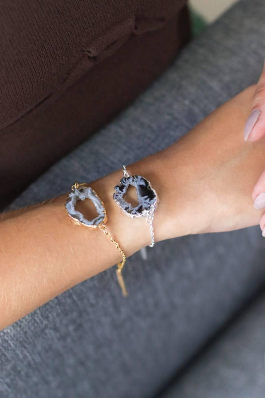 Pulseira Geodo de Ágata Classíca Banho Prata