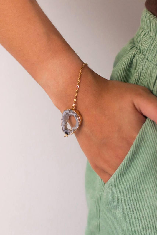 Pulseira Geodo de Ágata Clássica Banho Ouro