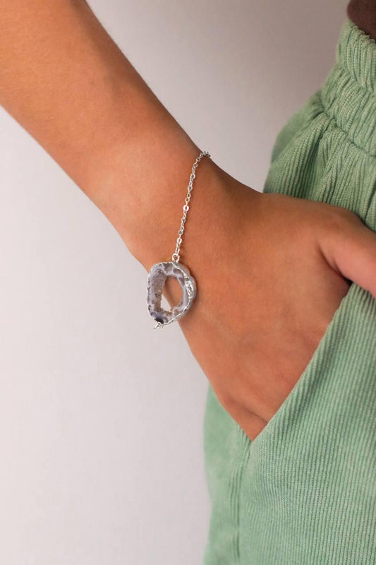 Pulseira Geodo de Ágata Classíca Banho Prata