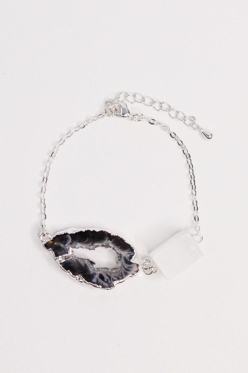 Pulseira Ágata Natural com Selenita Branca Banhado Prata