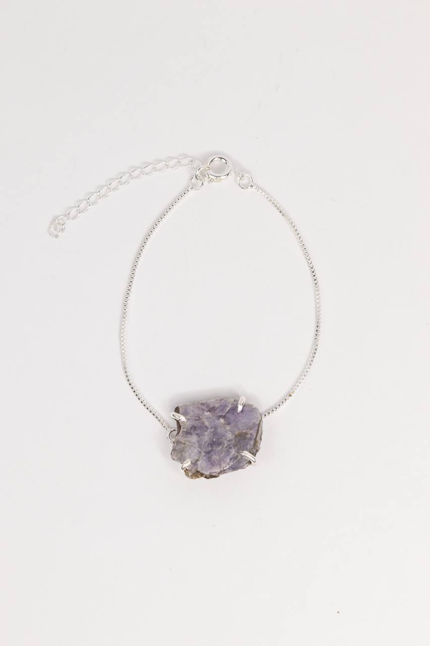 Pulseira Lepidolita Bruta com Garra Banhado Prata