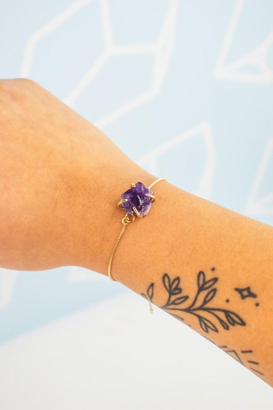 Pulseira Ametista bruta Garra Banhado Ouro