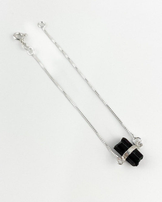 Pulseira Turmalina Negra bruta Prata 925