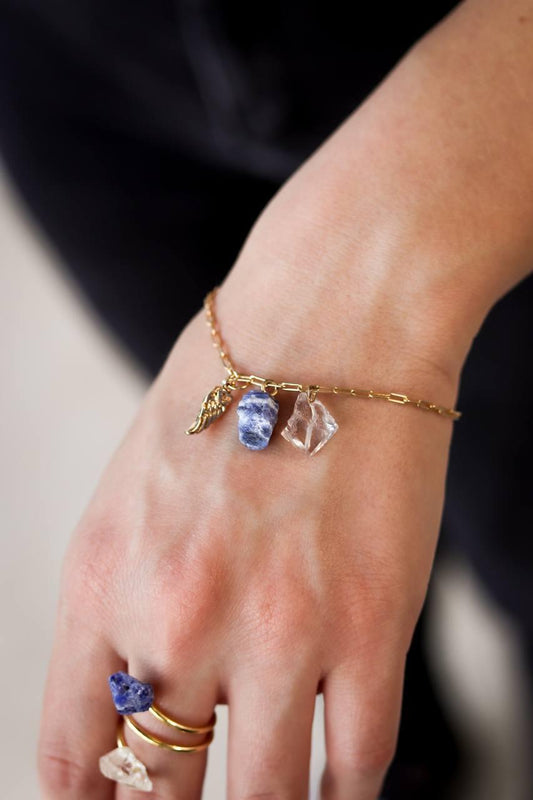 Pulseira Duo Sodalita e Cristal Banho Ouro