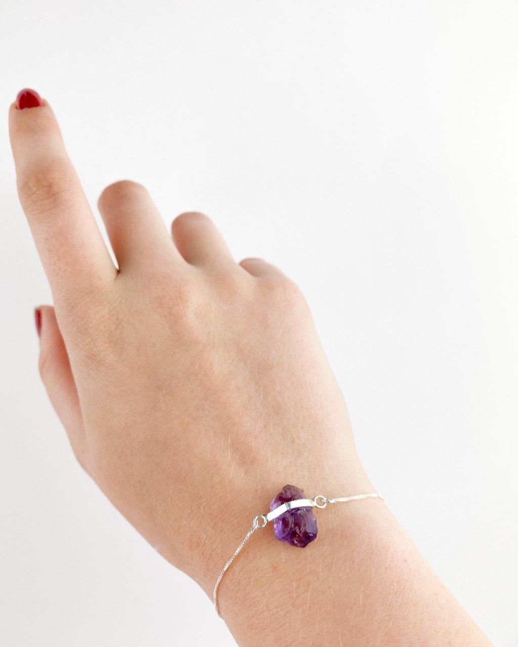Pulseira Ametista bruta Prata 925