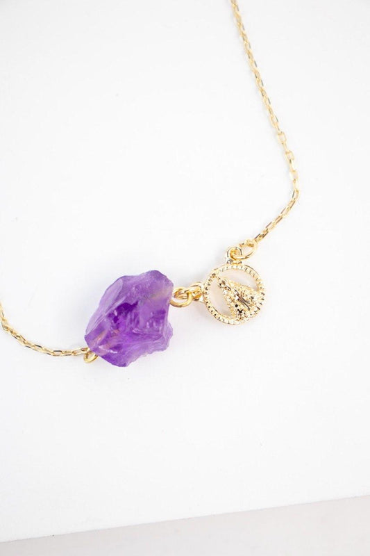 Pulseira Nossa Senhora com Ametista Bruta banhado Ouro