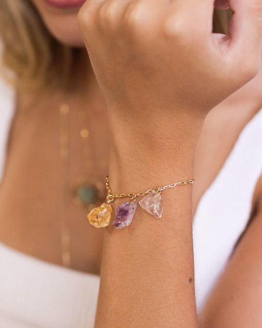 Pulseira Trio de Pedras Brutas Banhado Ouro