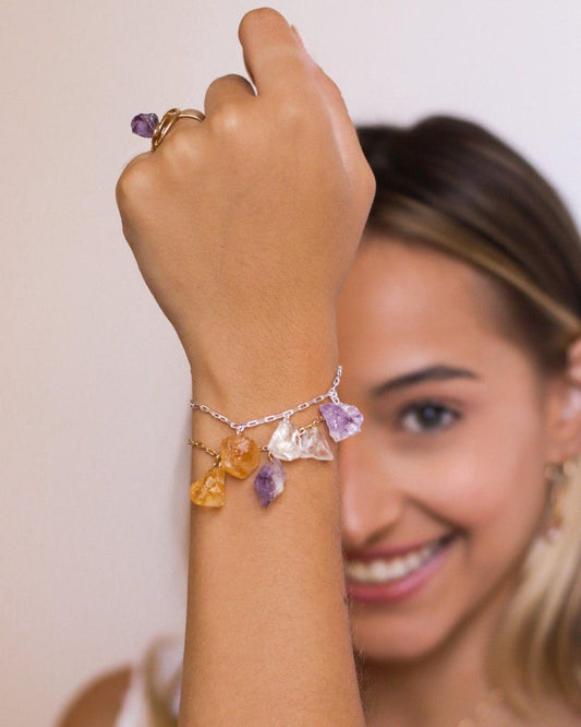 Pulseira Trio de Pedras Brutas Banhado Ouro