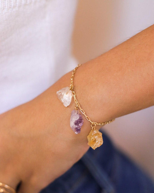 Pulseira Trio de Pedras Brutas Banhado Ouro
