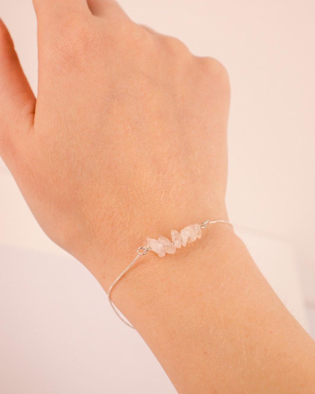 Pulseira Quartzo Rosa Prata 925
