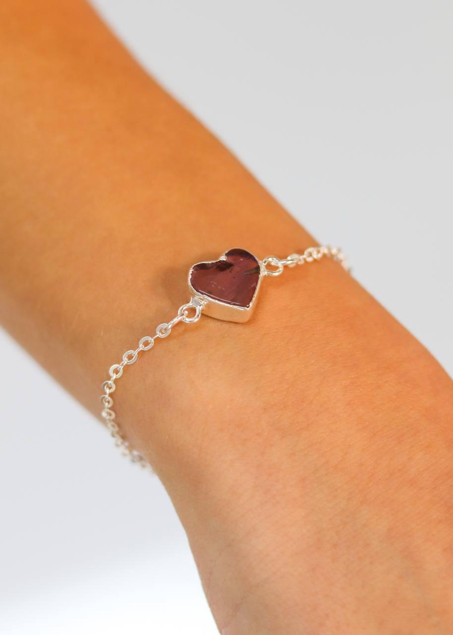 Pulseira Coração Ametista Banho Prata