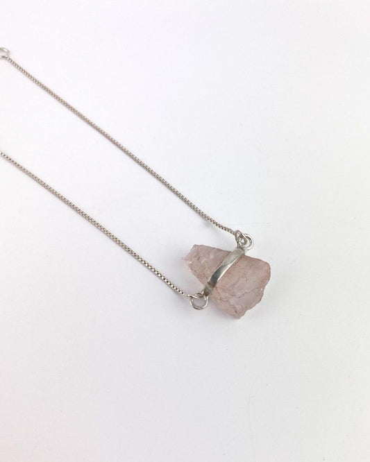 Pulseira Quartzo Rosa bruto Prata 925