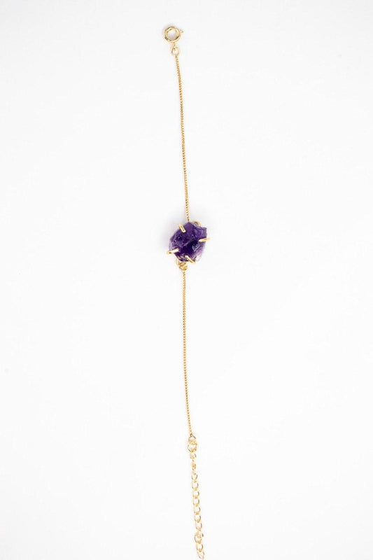 Pulseira Ametista bruta Garra Banhado Ouro