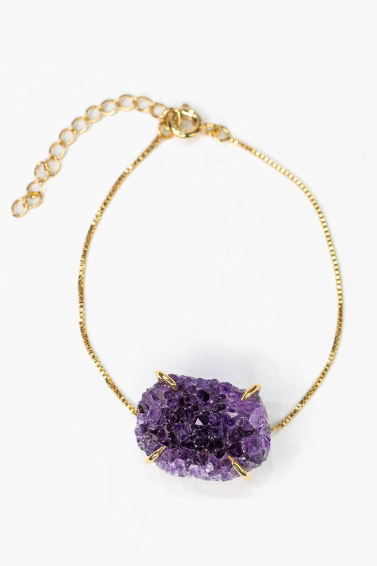Pulseira Drusa Ametista com Garra Banho Ouro