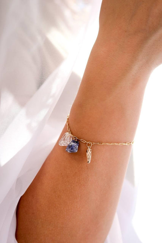 Pulseira Duo Sodalita e Cristal Banho Ouro