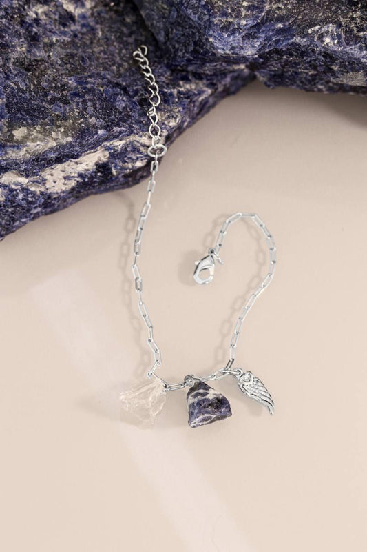 Pulseira Duo Sodalita e Cristal Banho Prata