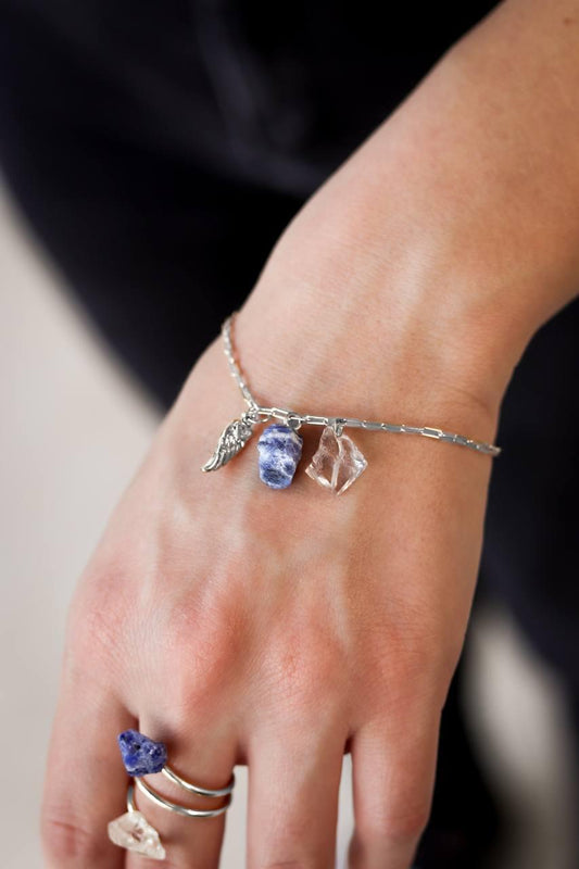 Pulseira Duo Sodalita e Cristal Banho Prata