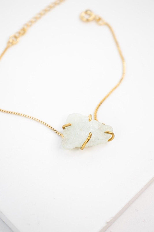 Pulseira Água Marinha Bruta com Garra Banhado Ouro