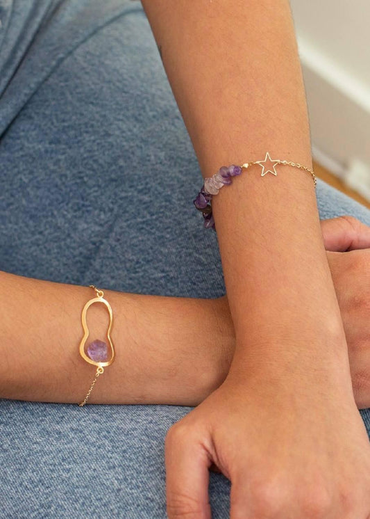 Pulseira Pedra Natural Ametista Estrelar banhado Ouro