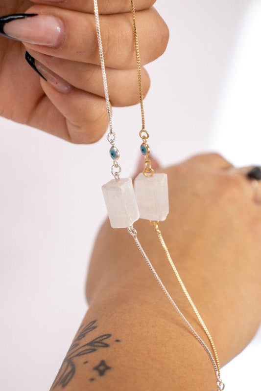 Pulseira Olho Grego Selenita banhado Ouro