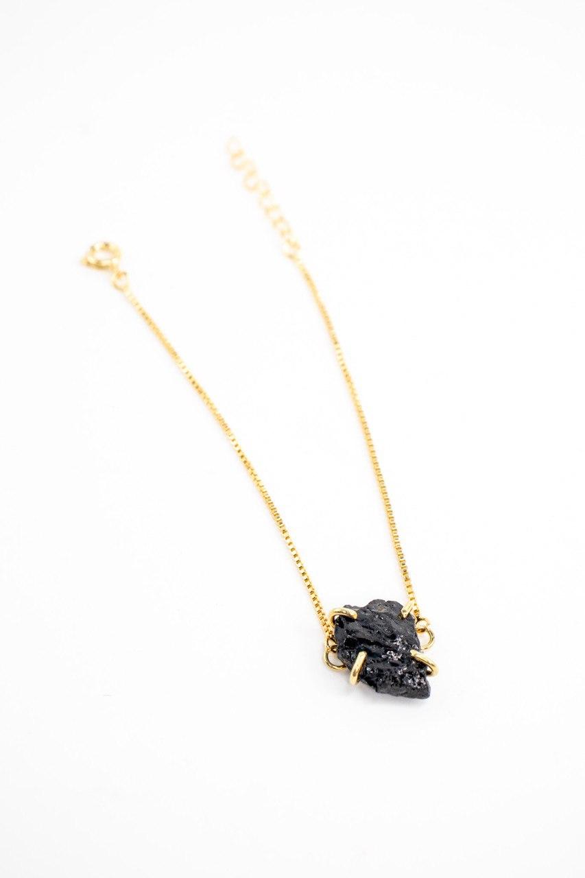 Pulseira Turmalina Preta Bruta Banho Ouro