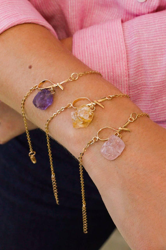 Pulseira Quartzo Rosa Laços Banho Ouro