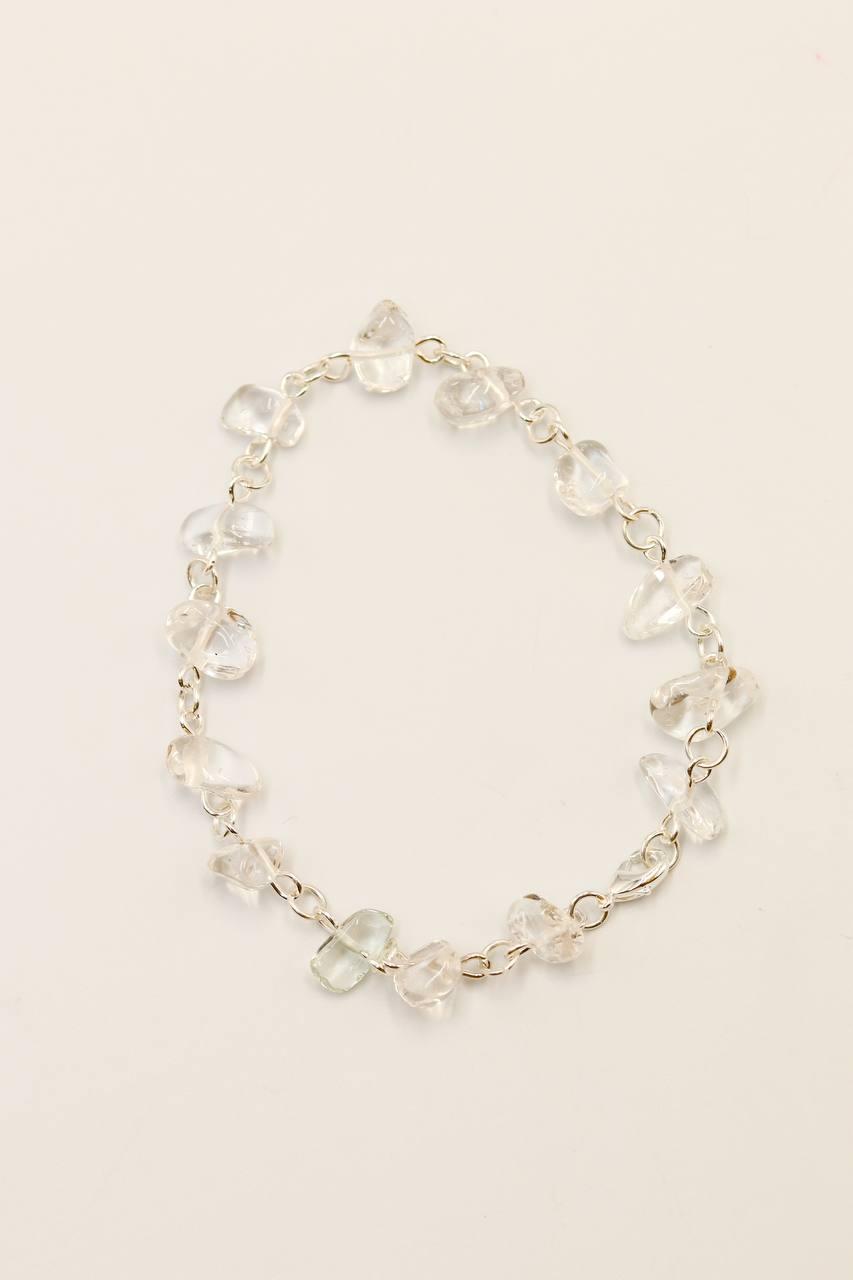 Pulseira Cascalho Cristal de Quartzo Elos Banho Prata