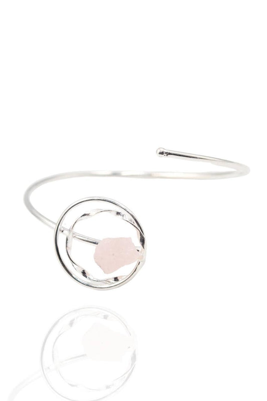 Bracelete Pedra Natural Quartzo Rosa Banhado Prata