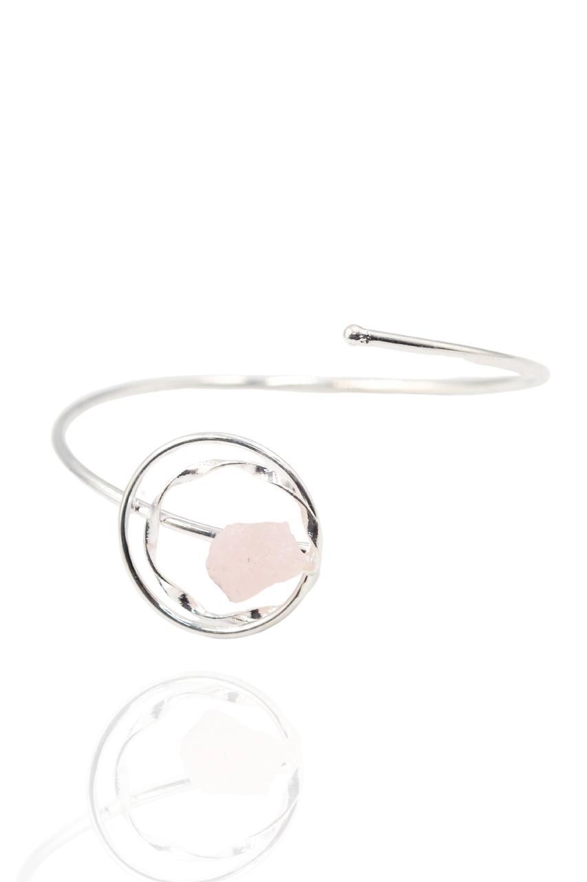 Bracelete Pedra Natural Quartzo Rosa Banhado Prata