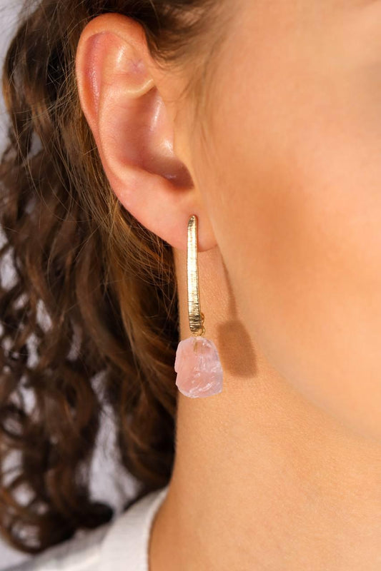 Brinco Quartzo Rosa banhado Ouro