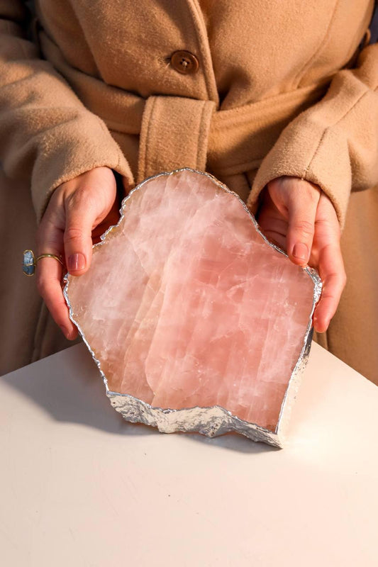 Bandeja Quartzo Rosa Banhada Prata