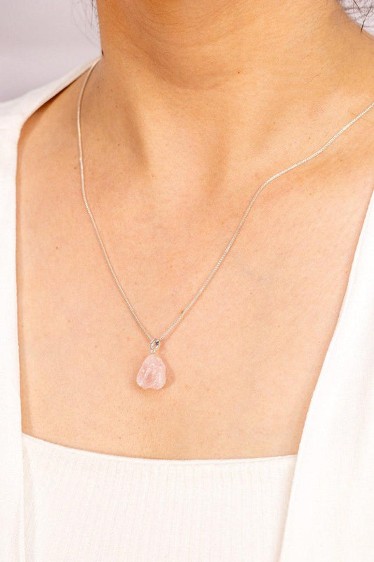 Pingente Quartzo Rosa bruto Banhado Prata