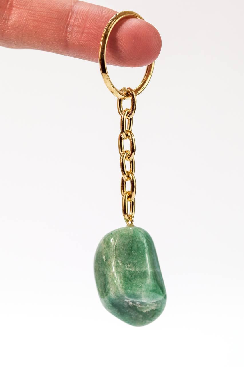 Chaveiro Quartzo Verde Rolado Dourado