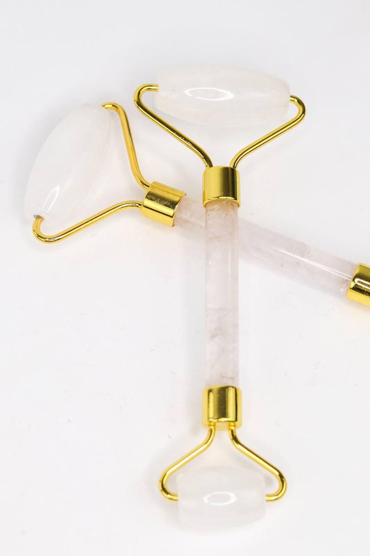 Roller Facial Quartzo Branco Banho Ouro