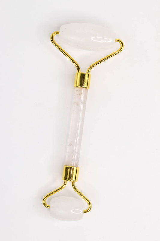 Roller Facial Quartzo Branco Banho Ouro
