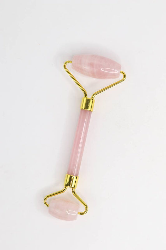 Roller facial Quartzo rosa banho ouro