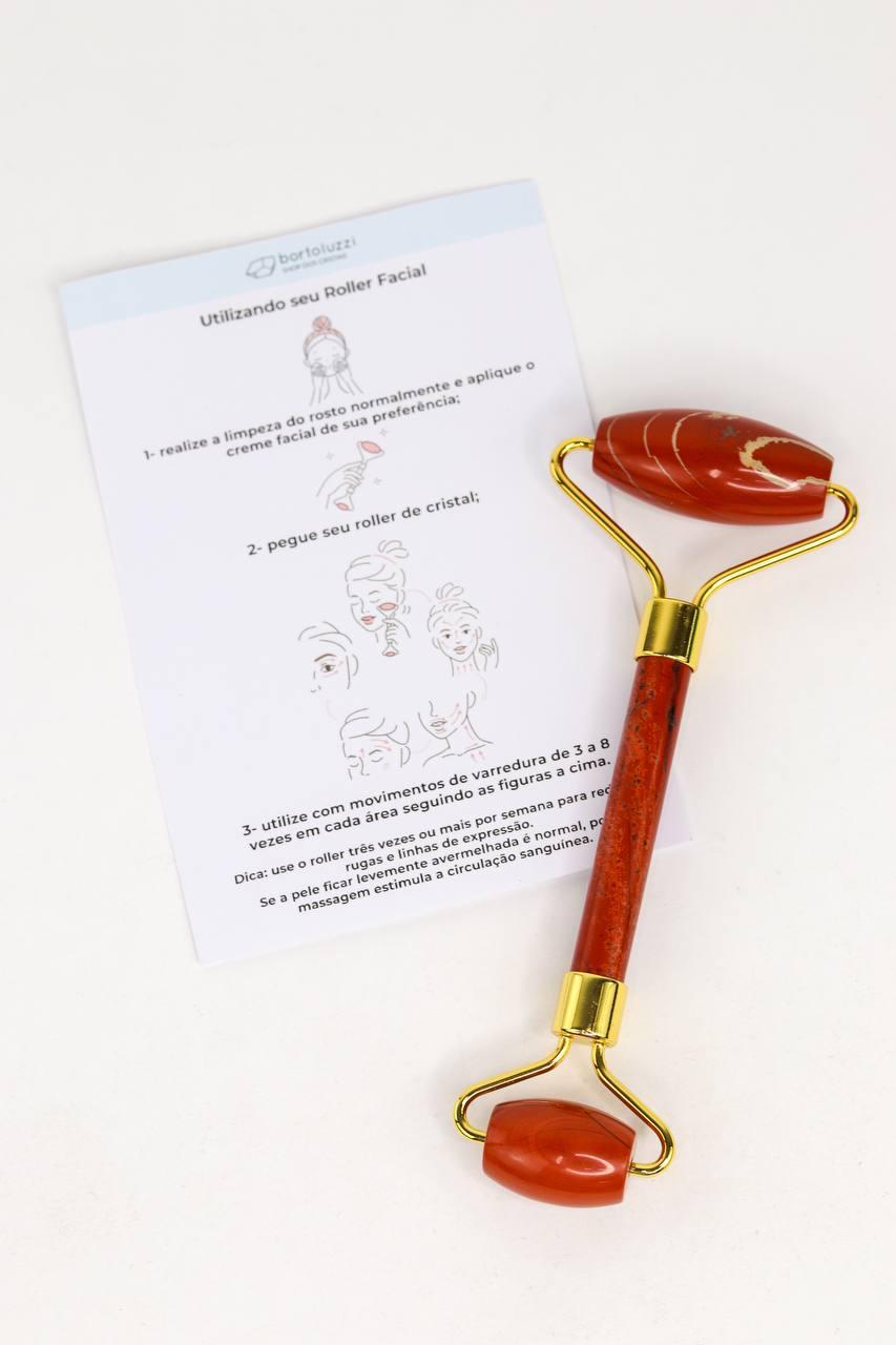 Roller Facial Jaspe Precioso Banho Ouro